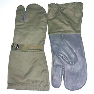 Vintage military style leather and canvas trigger finger mittens shooting gloves